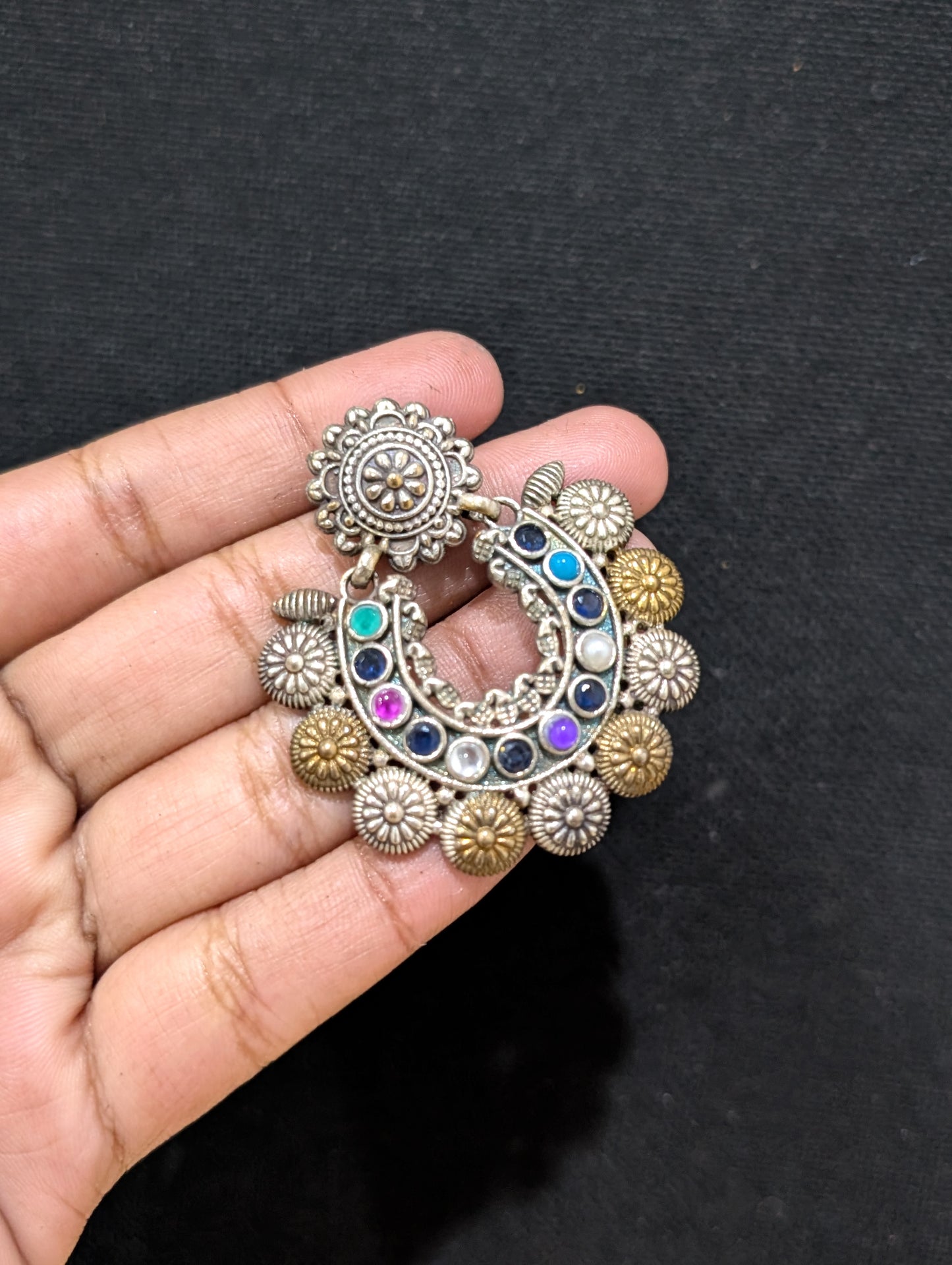 Dual tone oxidized silver Multi CZ earrings