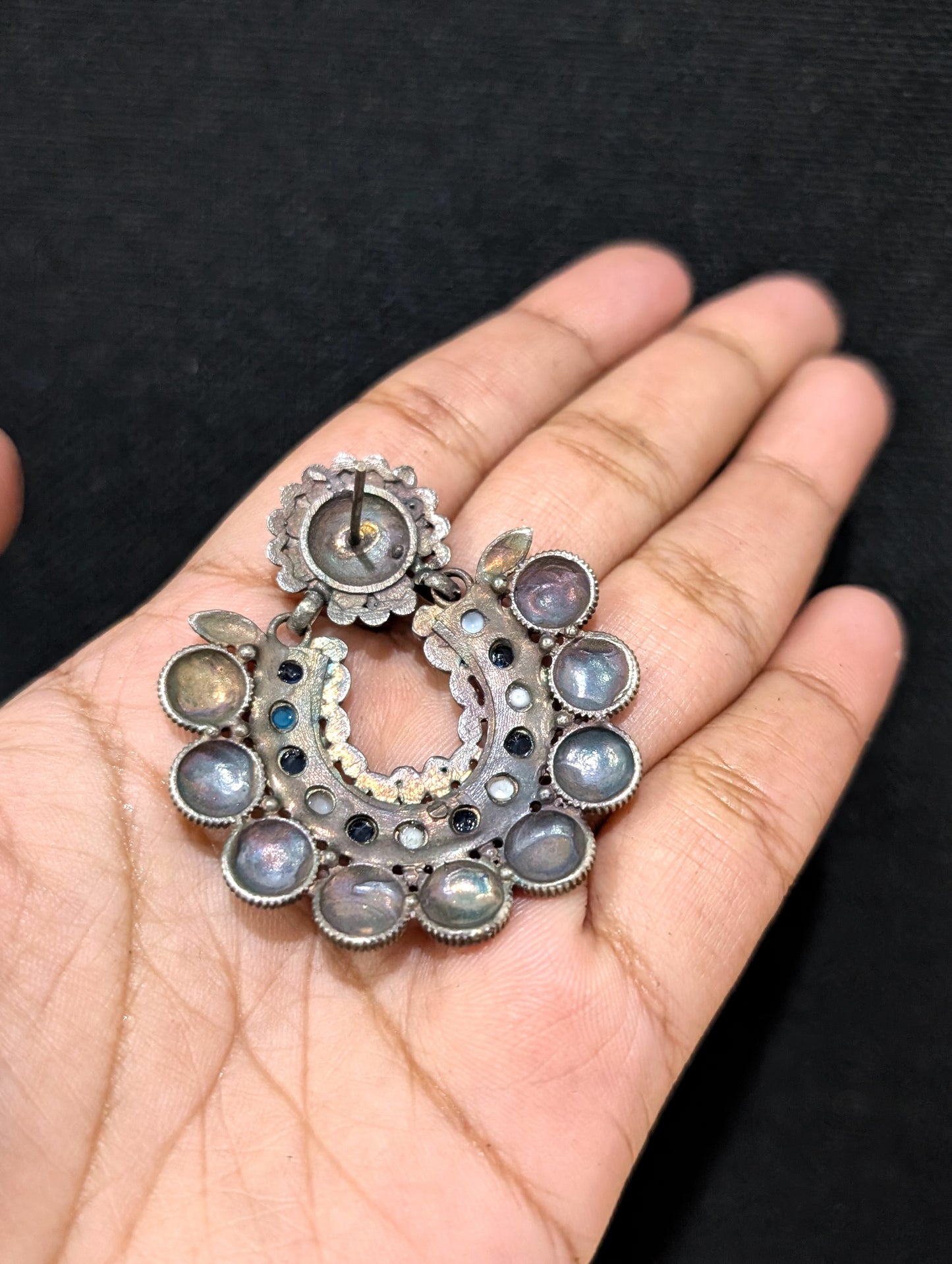Dual tone oxidized silver Multi CZ earrings