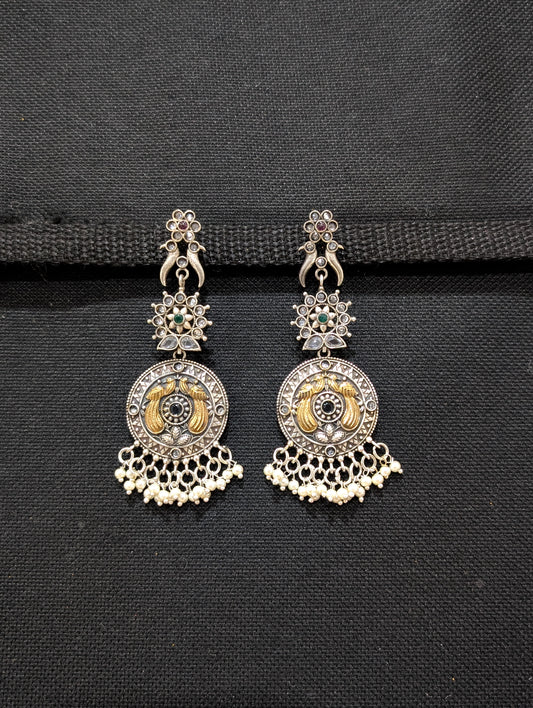 Oxidized silver Dual Tone Peacock Long Earrings
