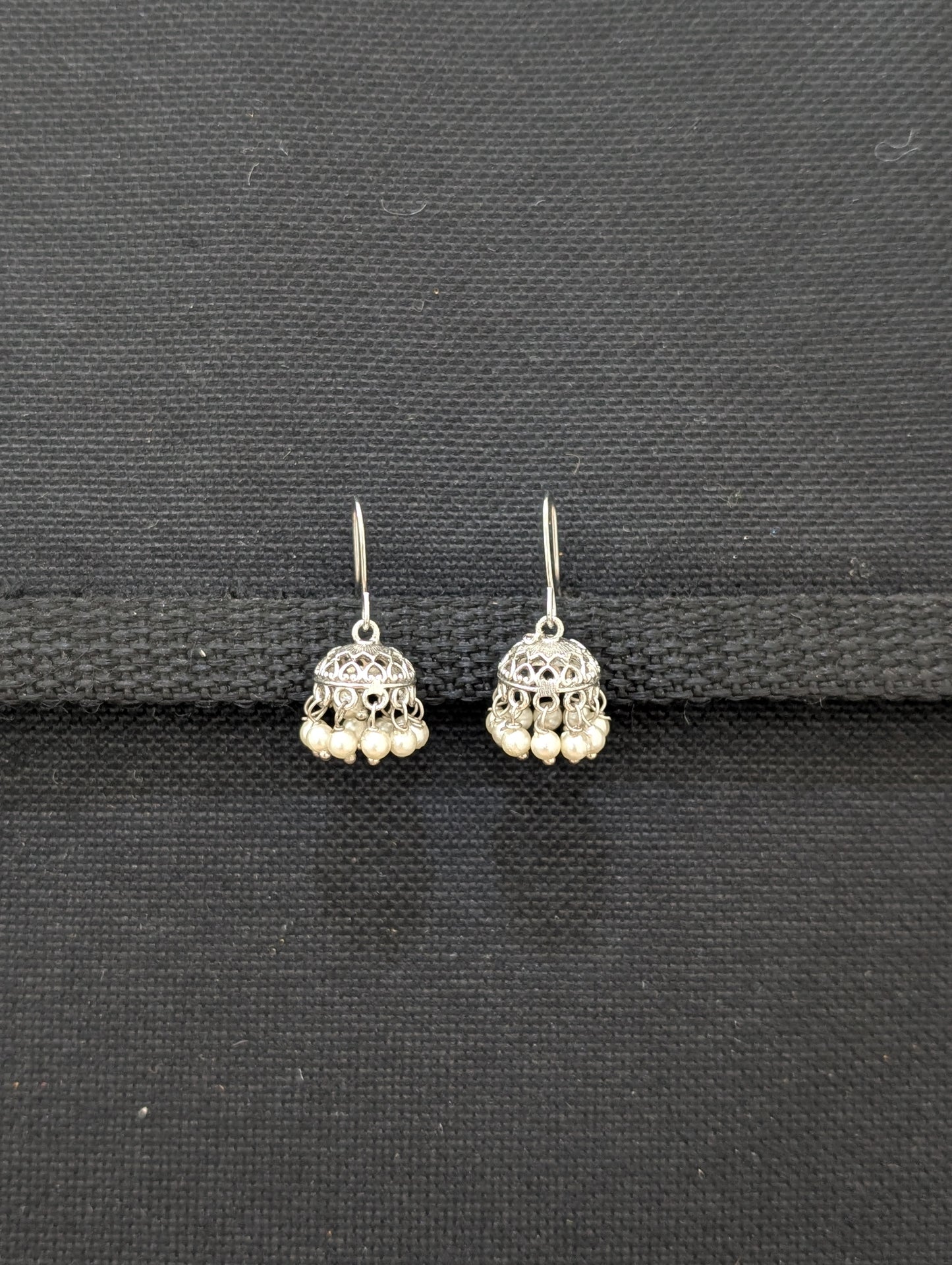 Mini hook drop Silver Jhumka earrings