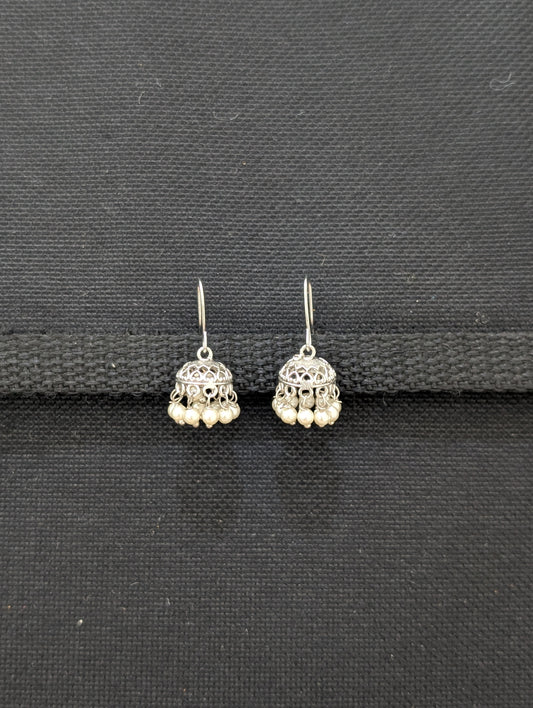 Mini hook drop Silver Jhumka earrings