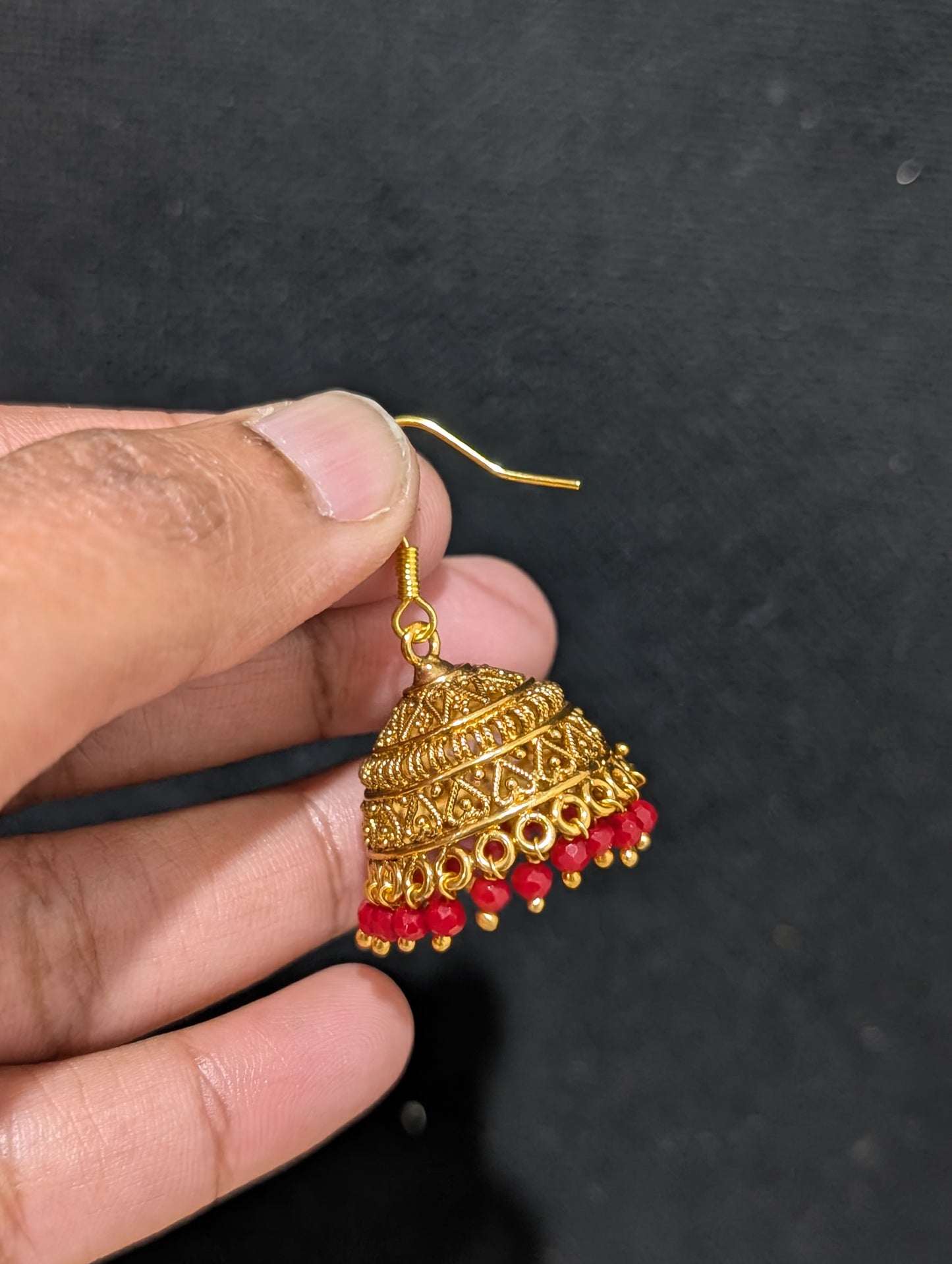 Antique Gold plated hook drop jhumka Earrings