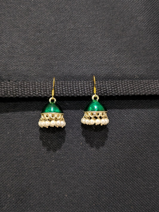 Gold plated Enamel hook drop jhumka Earrings