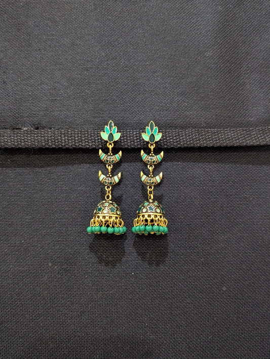 Antique gold Enamel work Long jhumka earrings