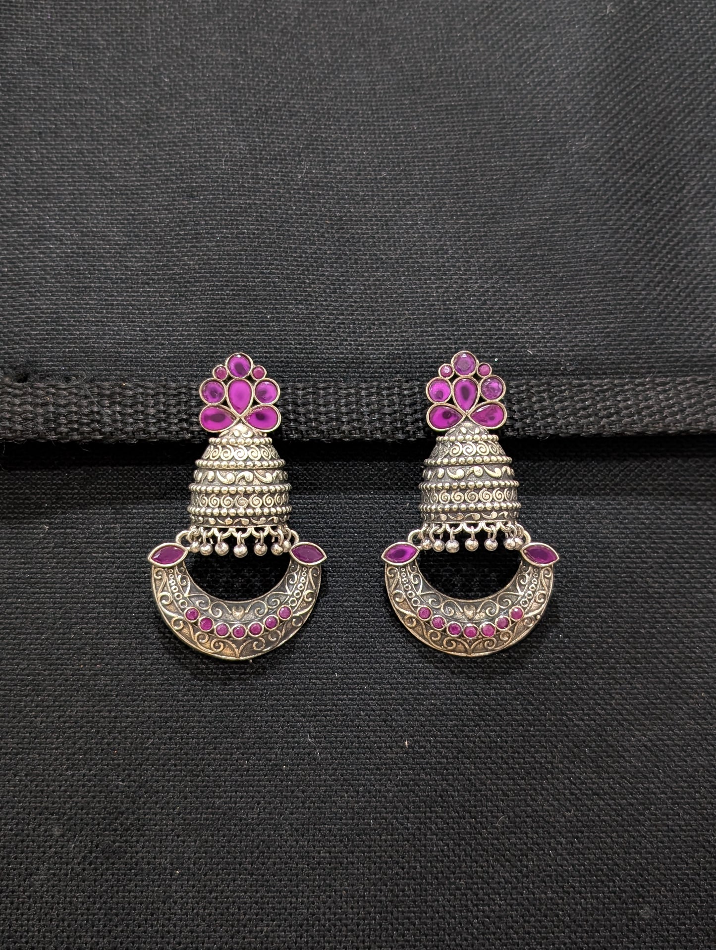 Oxidized Silver Cut Jhumka Arc Earring