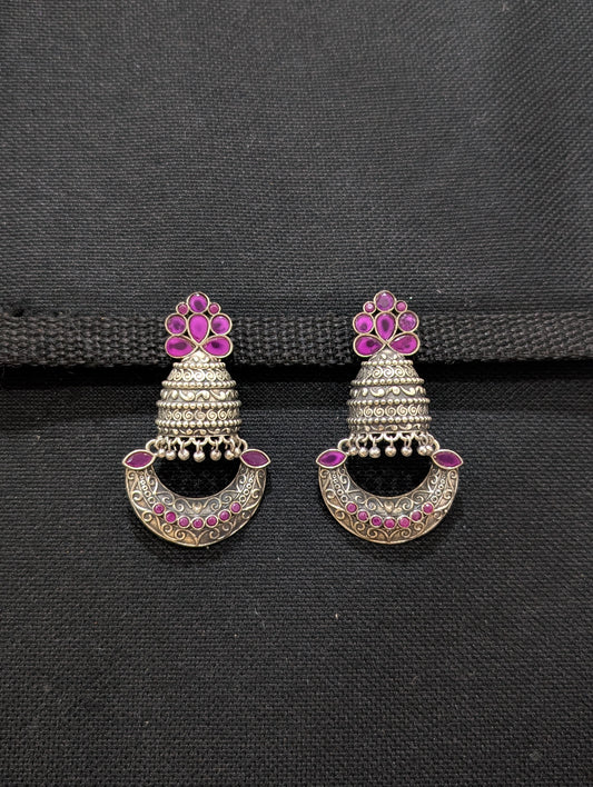 Oxidized Silver Cut Jhumka Arc Earring