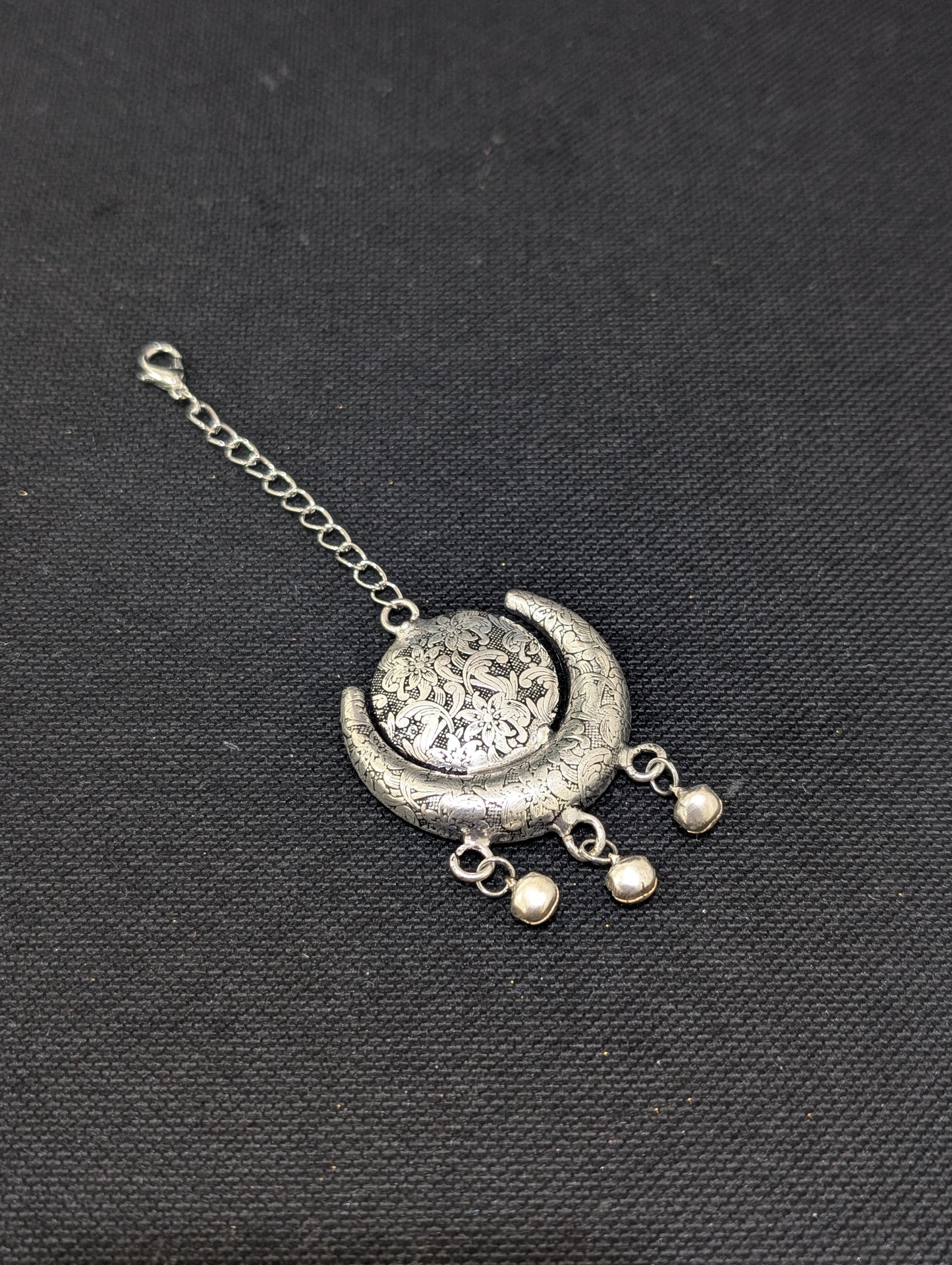 Oxidized Silver Crescent design Large Maang Tikka