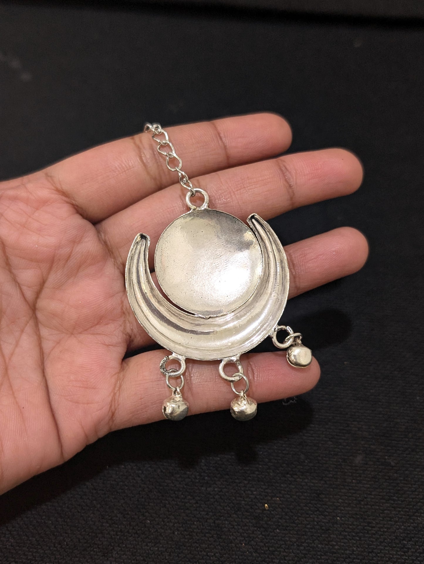 Oxidized Silver Crescent design Large Maang Tikka