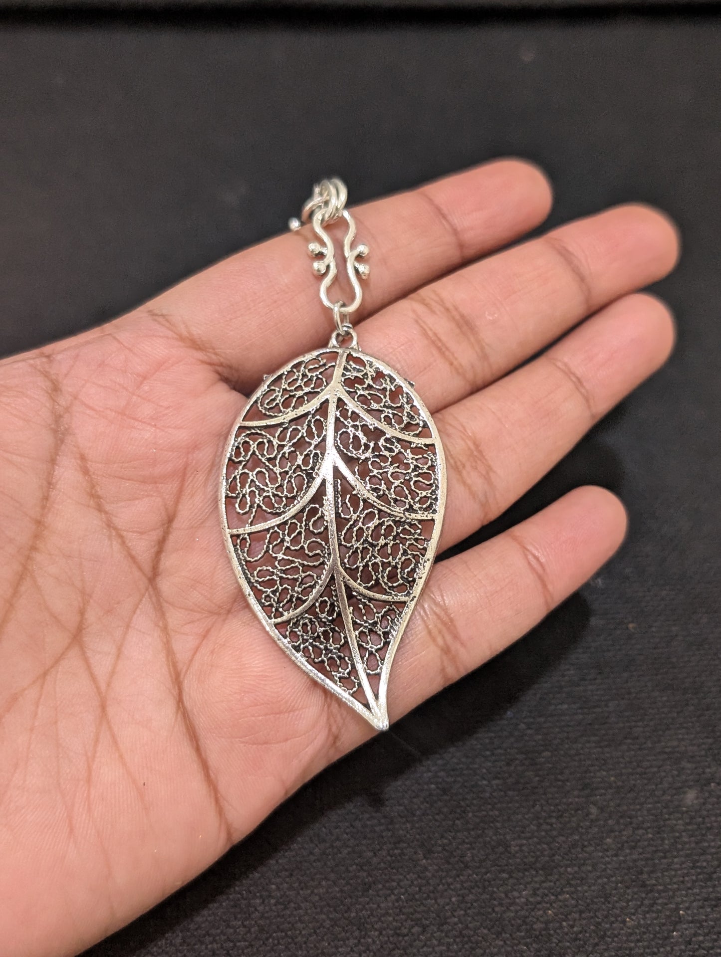 Oxidized Silver Leaf design Large Maang Tikka