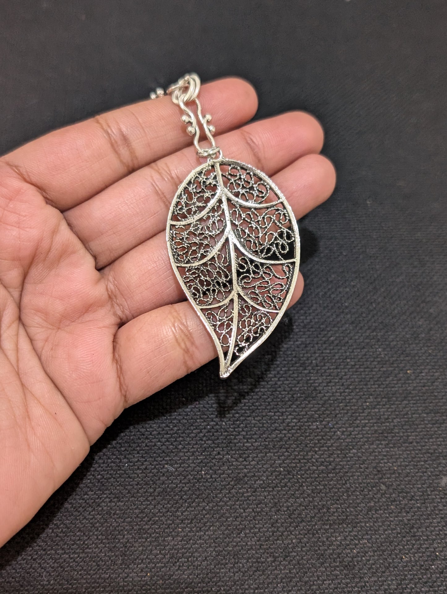 Oxidized Silver Leaf design Large Maang Tikka