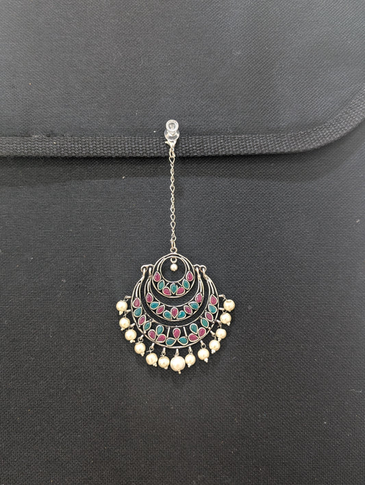 Oxidized silver Polki XL Maang Tikka