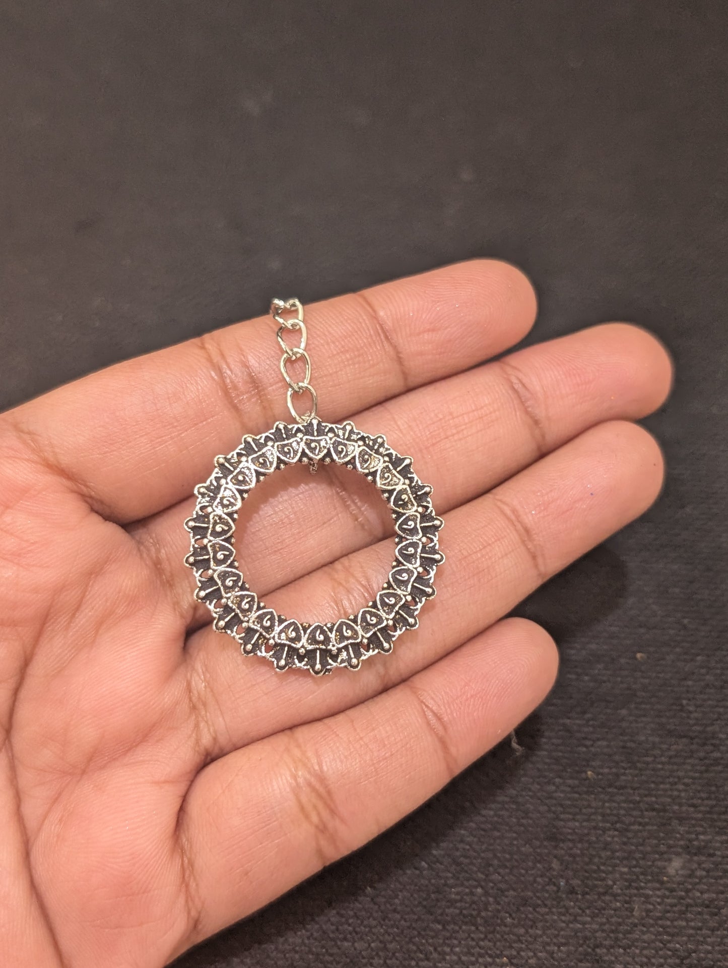 Oxidized Silver Hollow Heart Circle Maang Tikka