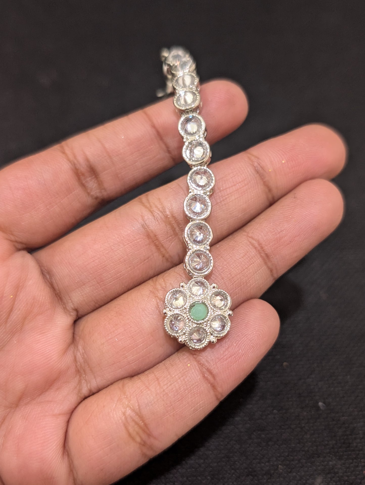 Silver plated Polki Flower Maang Tikka