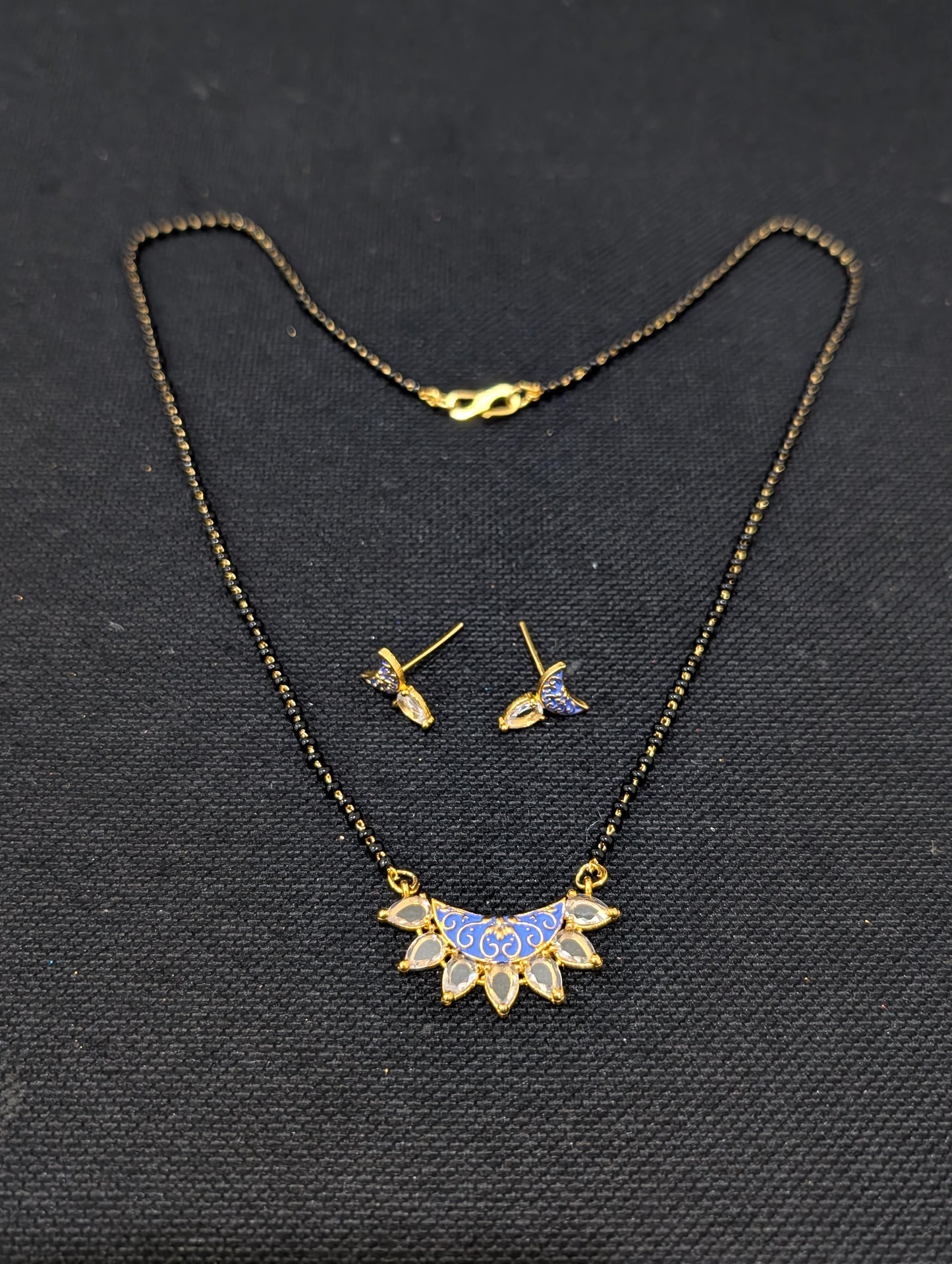 Mangalsutra - Blue Pendant and Earrings set - Single strand