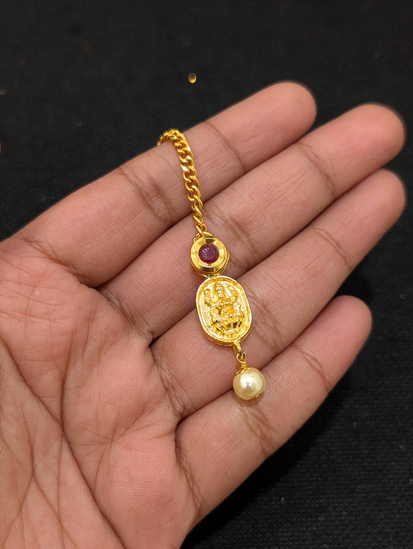 Pink Kundan stone Lakshmi ji Traditional Maang Tikka