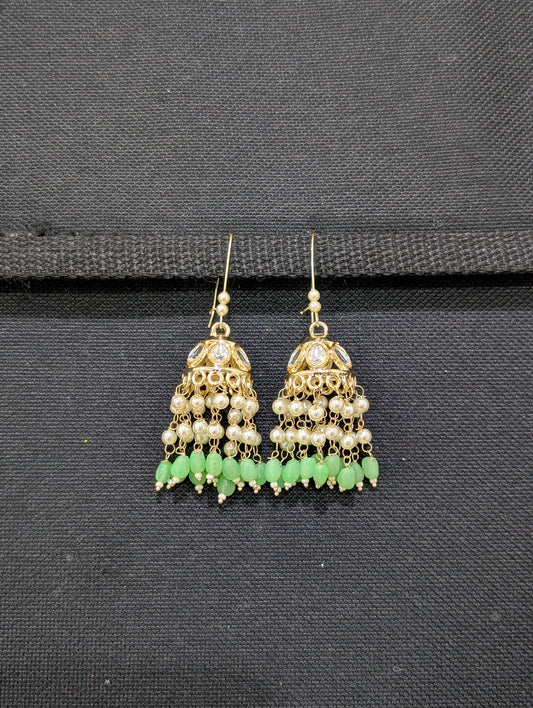 Pearl tassel Kundan Hoop Jhumka Earrings