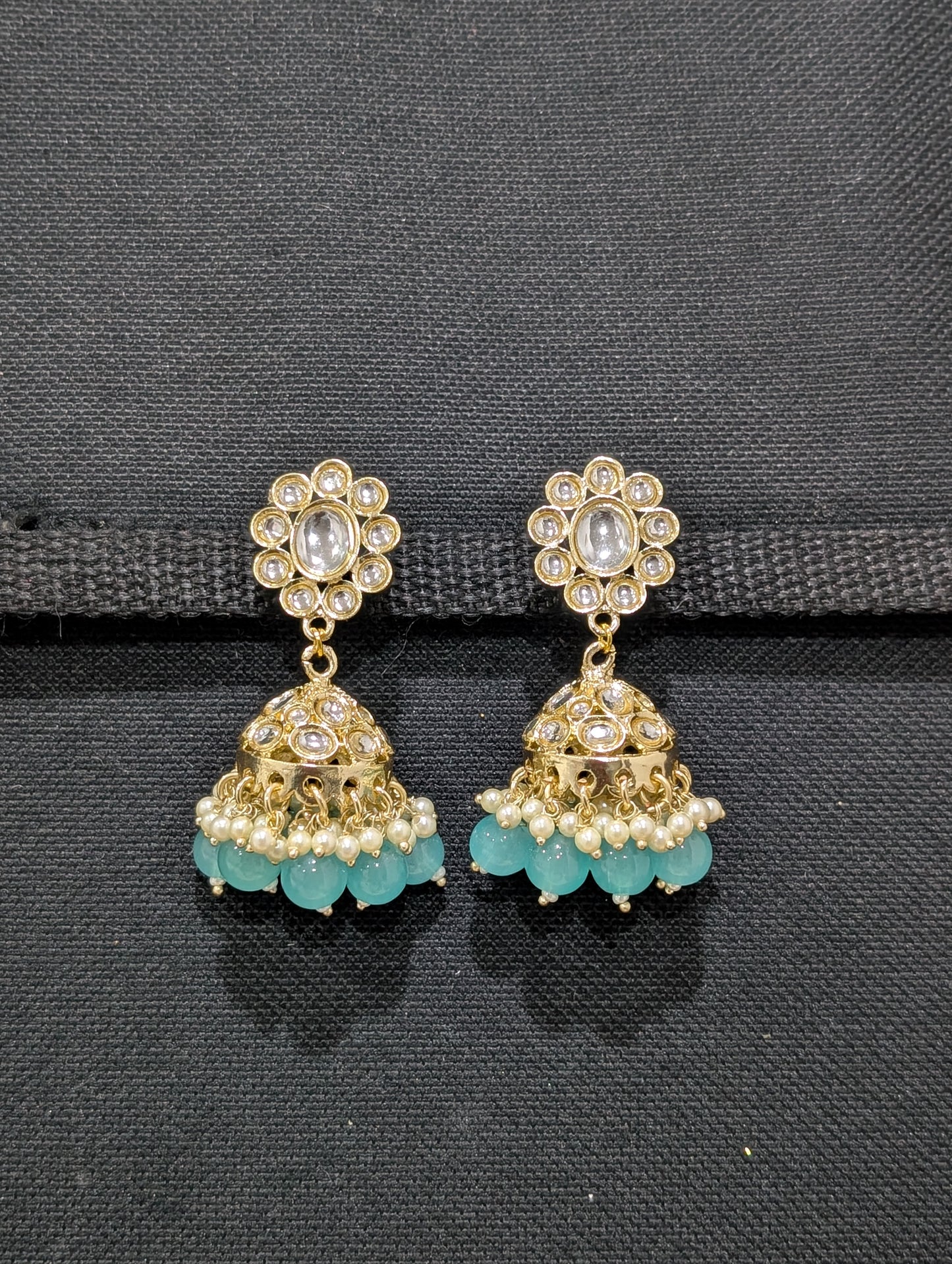 Glass kundan stone Colorful Jhumka Earrings