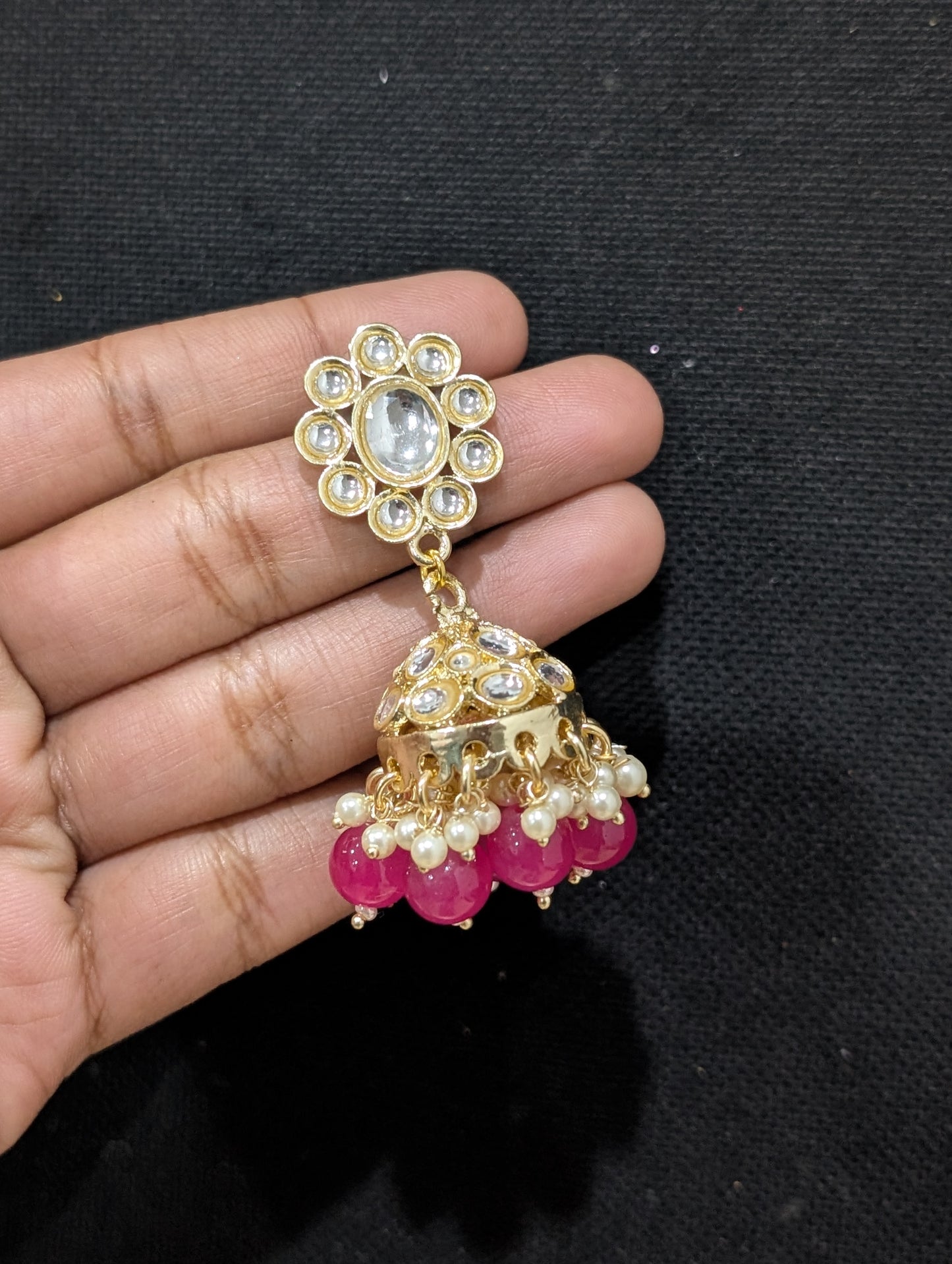 Glass kundan stone Colorful Jhumka Earrings