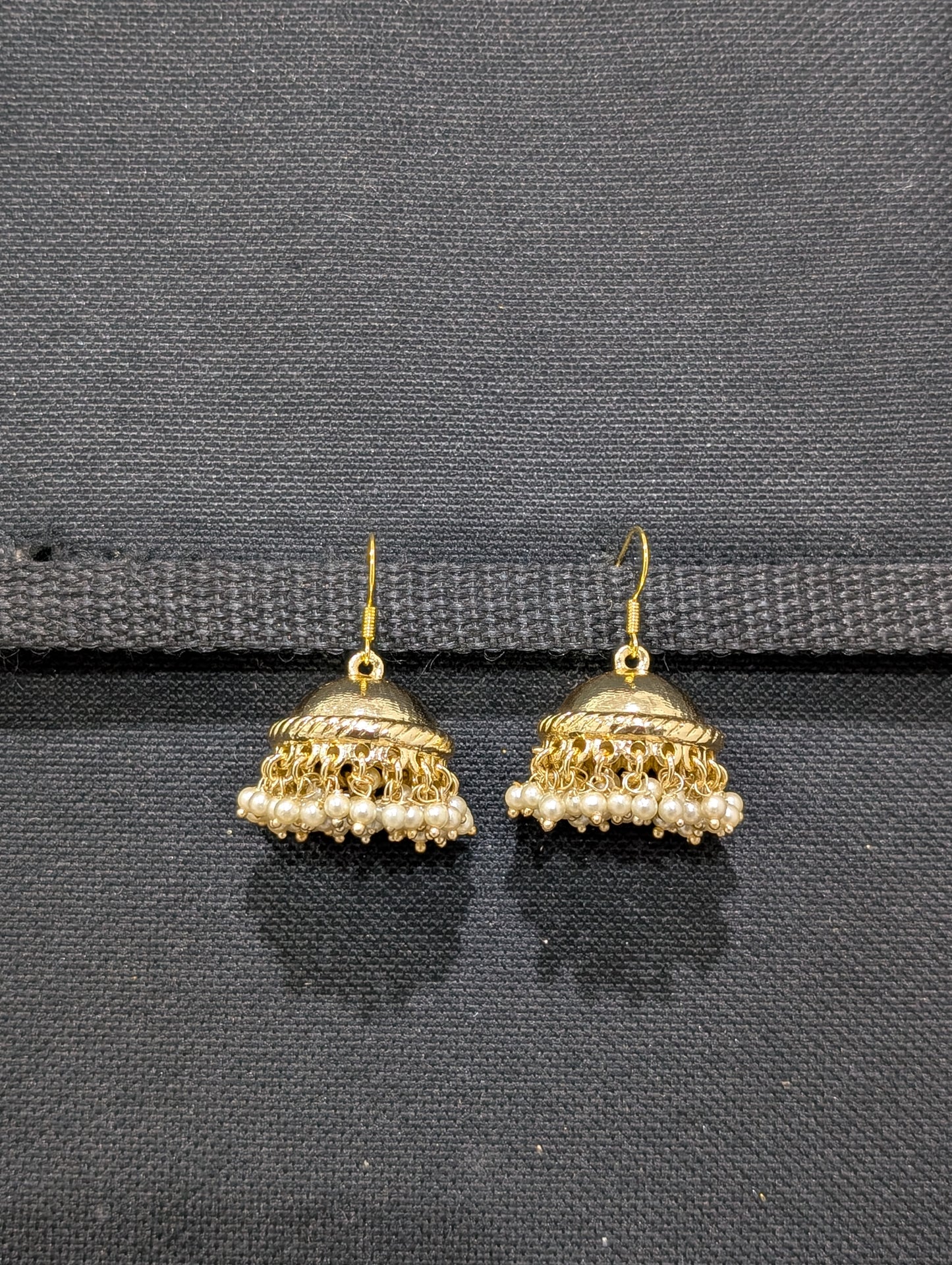 Gold plated pearl cluster hook drop jhumka Earrings