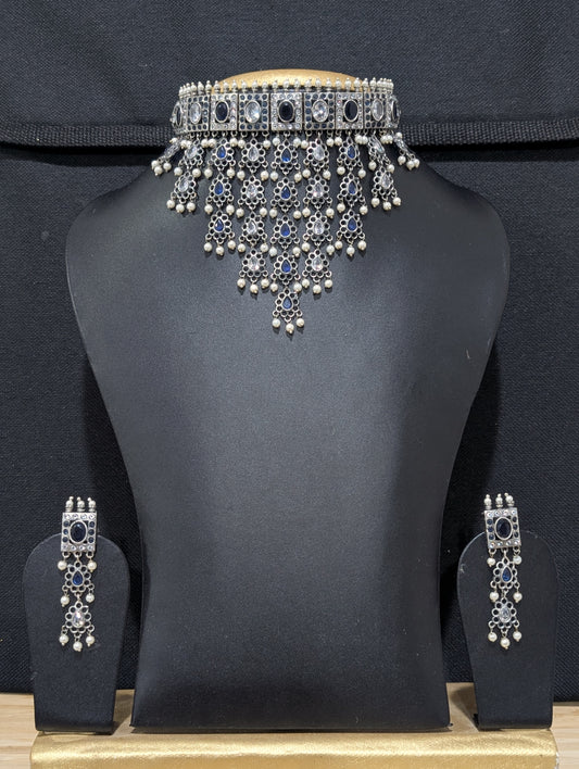 Designer German Silver CZ Statement Choker set