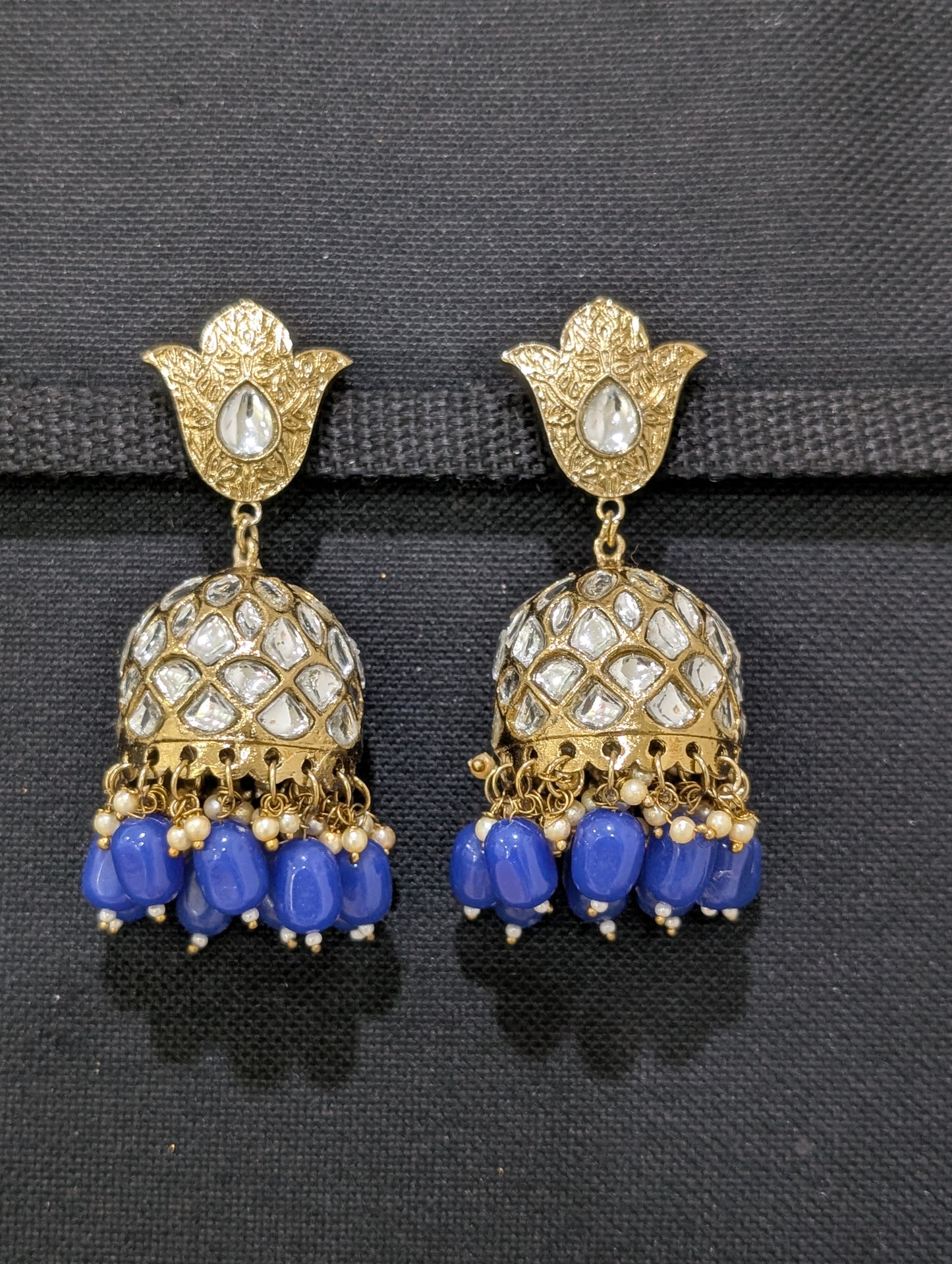 Mehandi gold plated beaded Large Jhumka Earrings