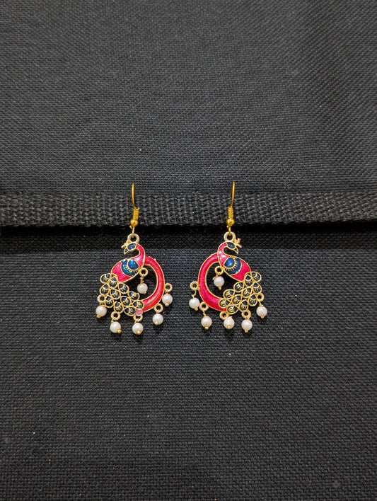 Peacock meenakari hook drop Earrings - More colors