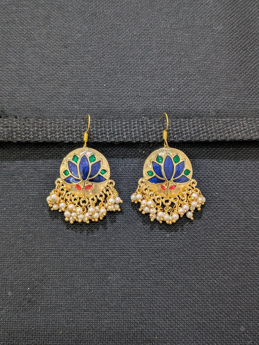 Lotus design Meenakari work hook drop Earrings