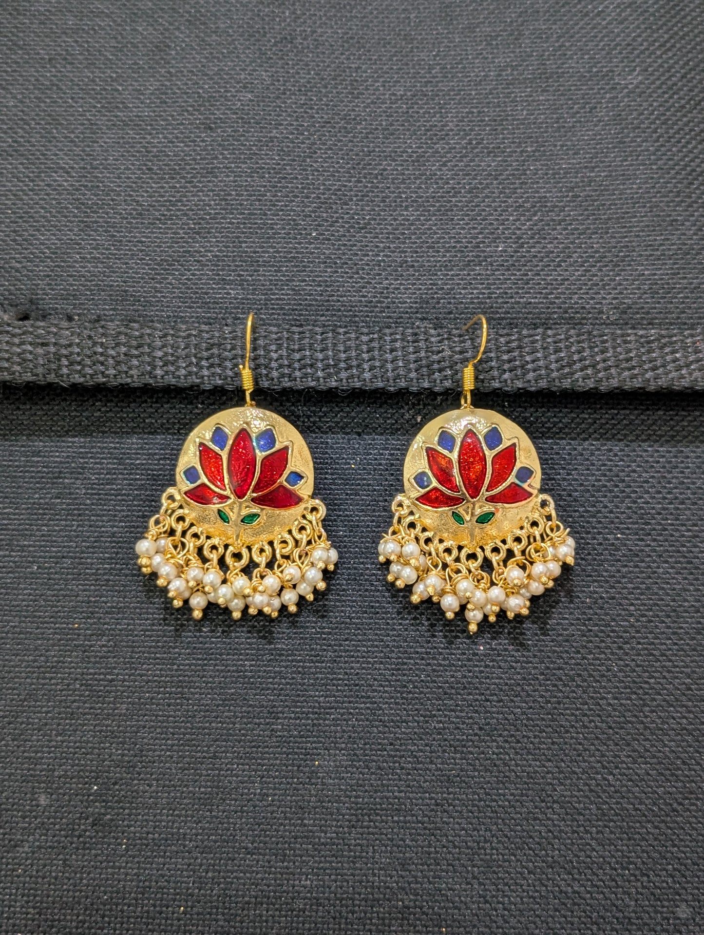 Lotus design Meenakari work hook drop Earrings