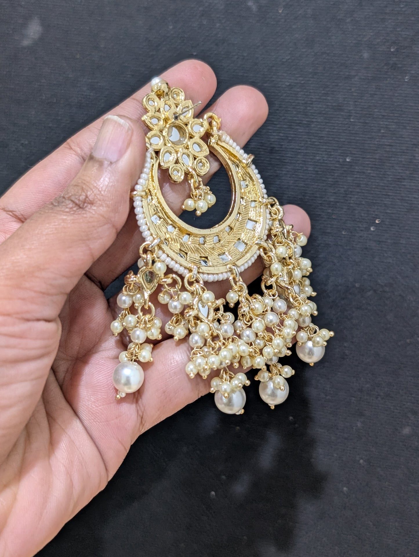 Glass Kundan stone Statement Chandbali Earrings