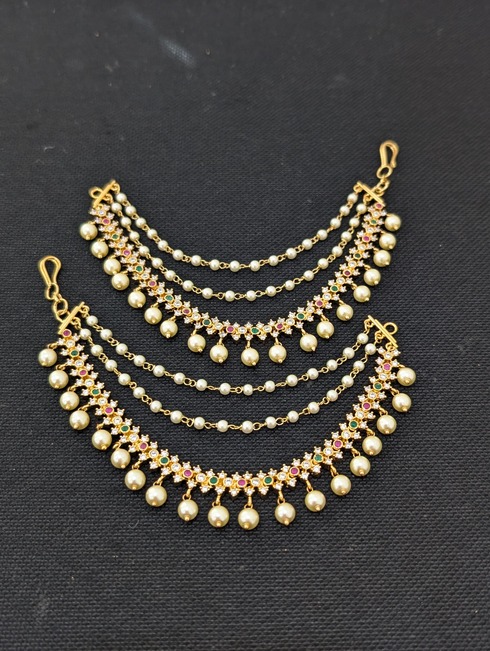 One gram gold plated CZ stone triple layer earrings chain Maatal