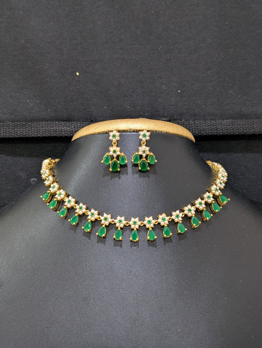CZ Faux Pearl choker necklace and Earrings set