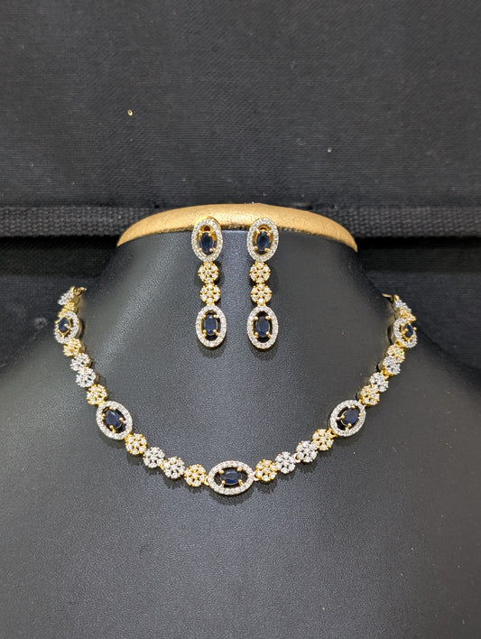 Oval Blue CZ Choker Necklace set
