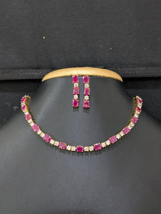 Simple CZ Choker necklace and Earrings set