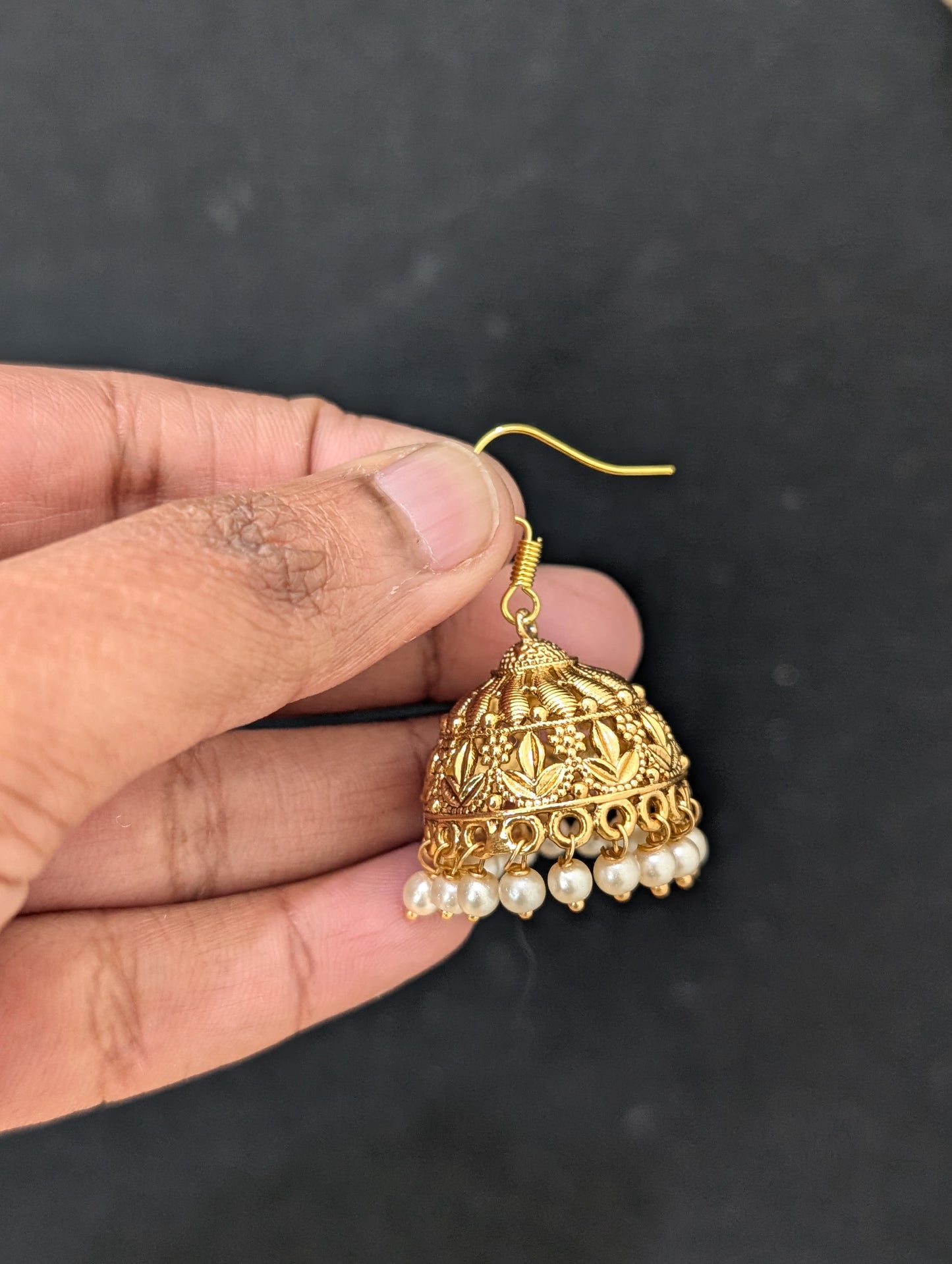 Gold plated hook drop Jhumka Earrings