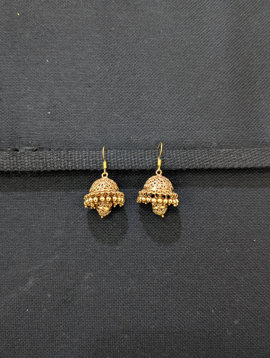 Gold plated hook drop filigree jhumka