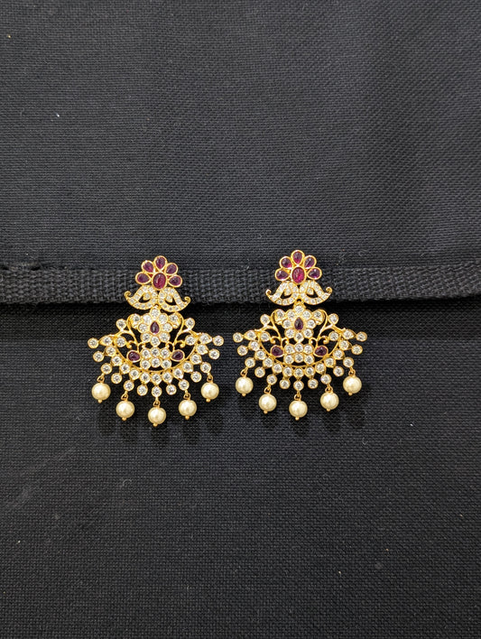 Ruby Kemp White CZ stone Traditional Chandbali Earrings