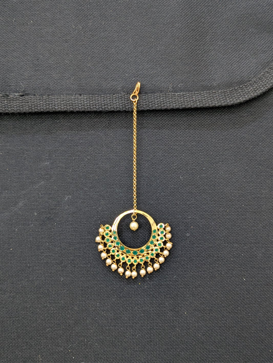 One gram gold Green CZ Chandbali Tikka