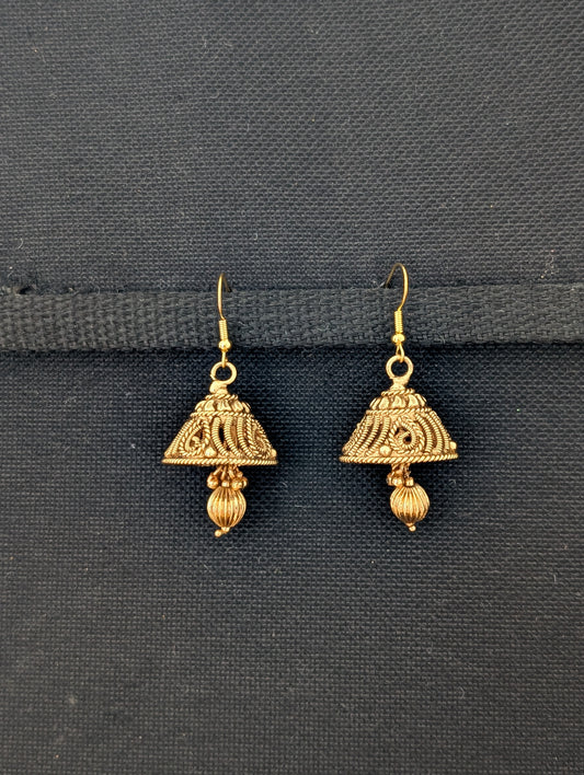 Gold plated hook drop cone jhumka