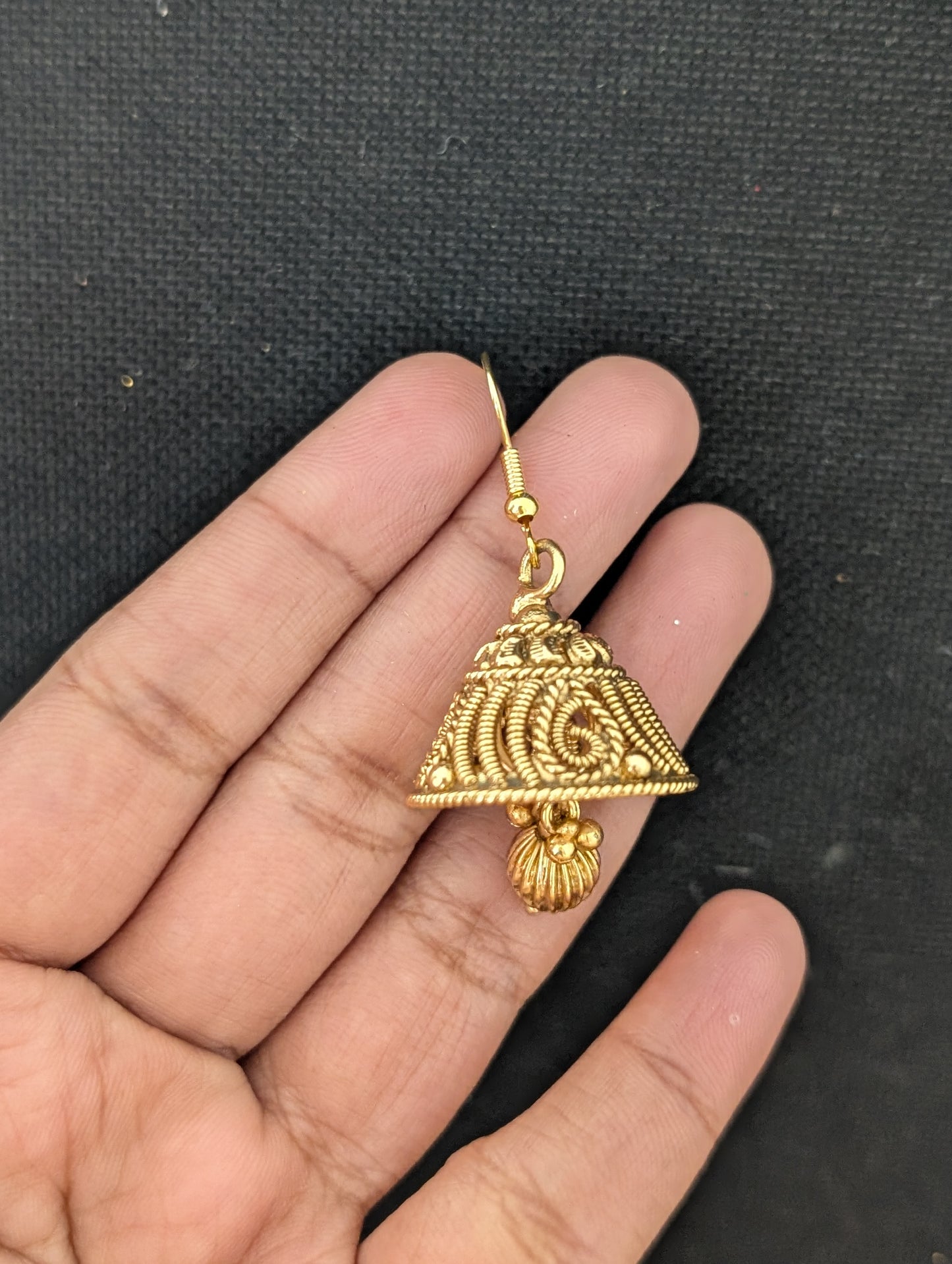 Gold plated hook drop cone jhumka