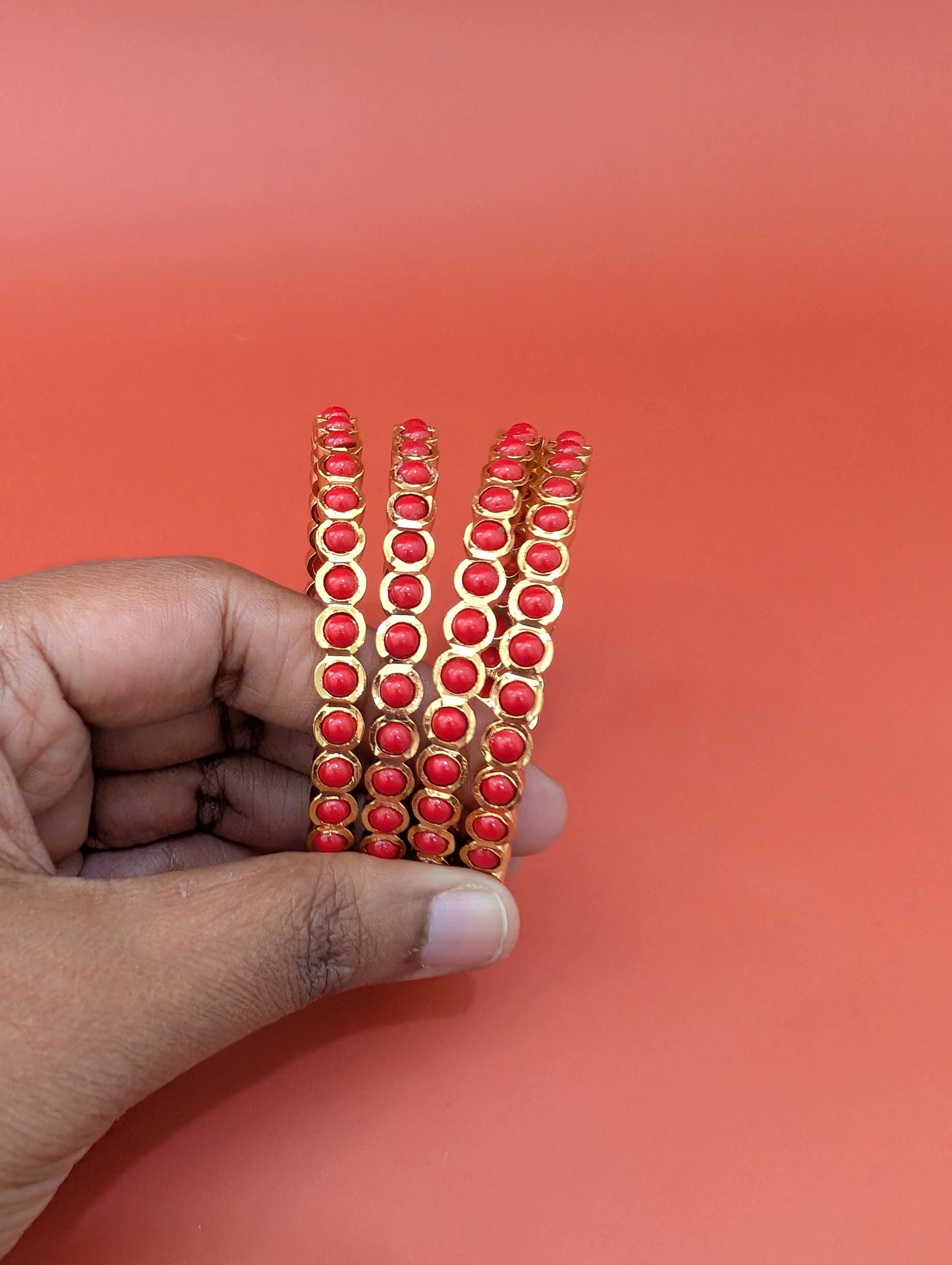 Coral CZ stone Bangles - Set of 4