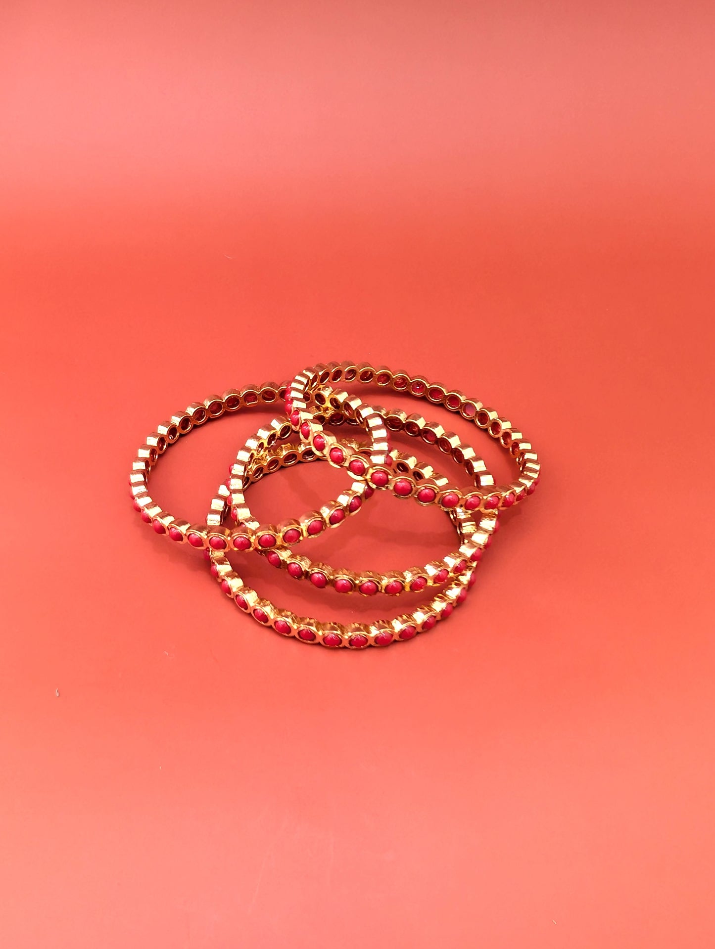 Coral CZ stone Bangles - Set of 4
