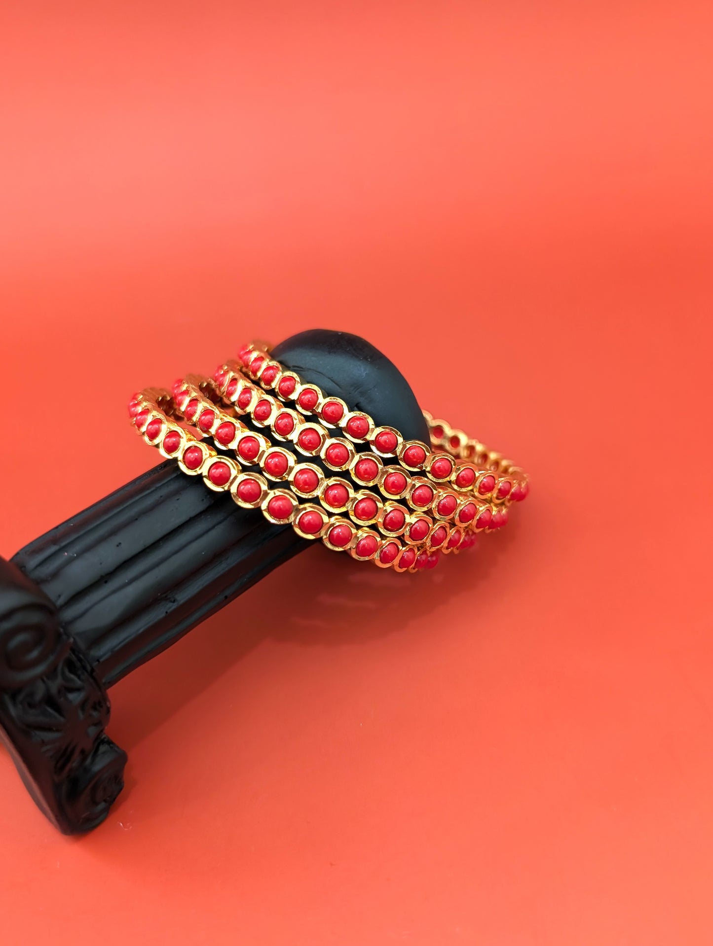 Coral CZ stone Bangles - Set of 4