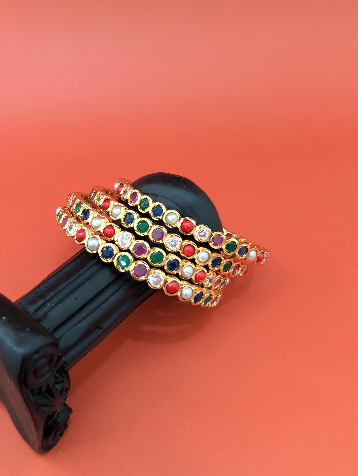 Navaratna CZ stone Bangles - Set of 4