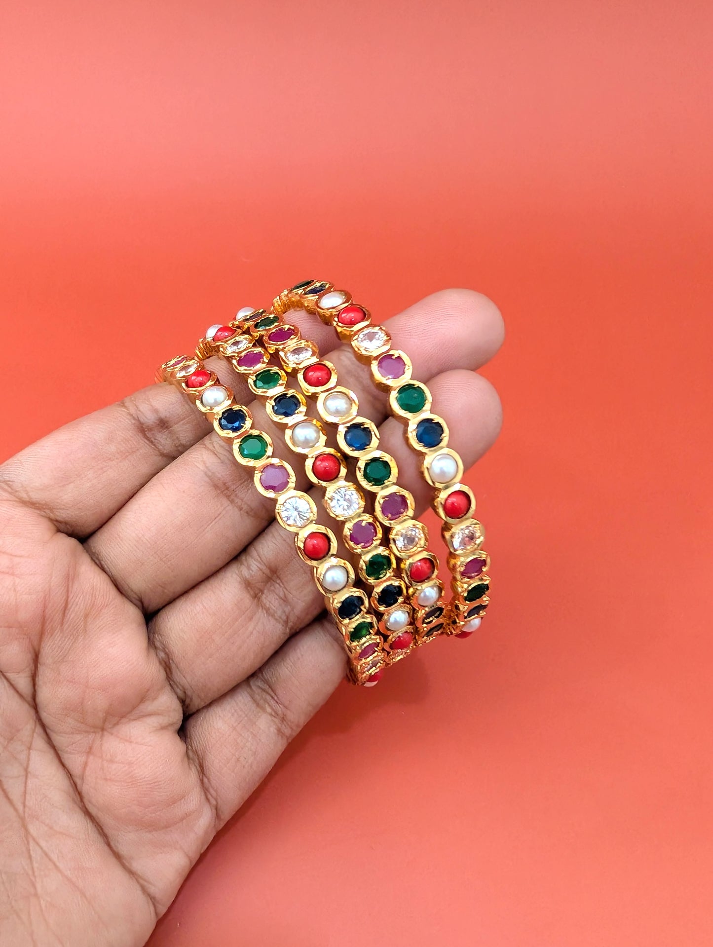 Navaratna CZ stone Bangles - Set of 4