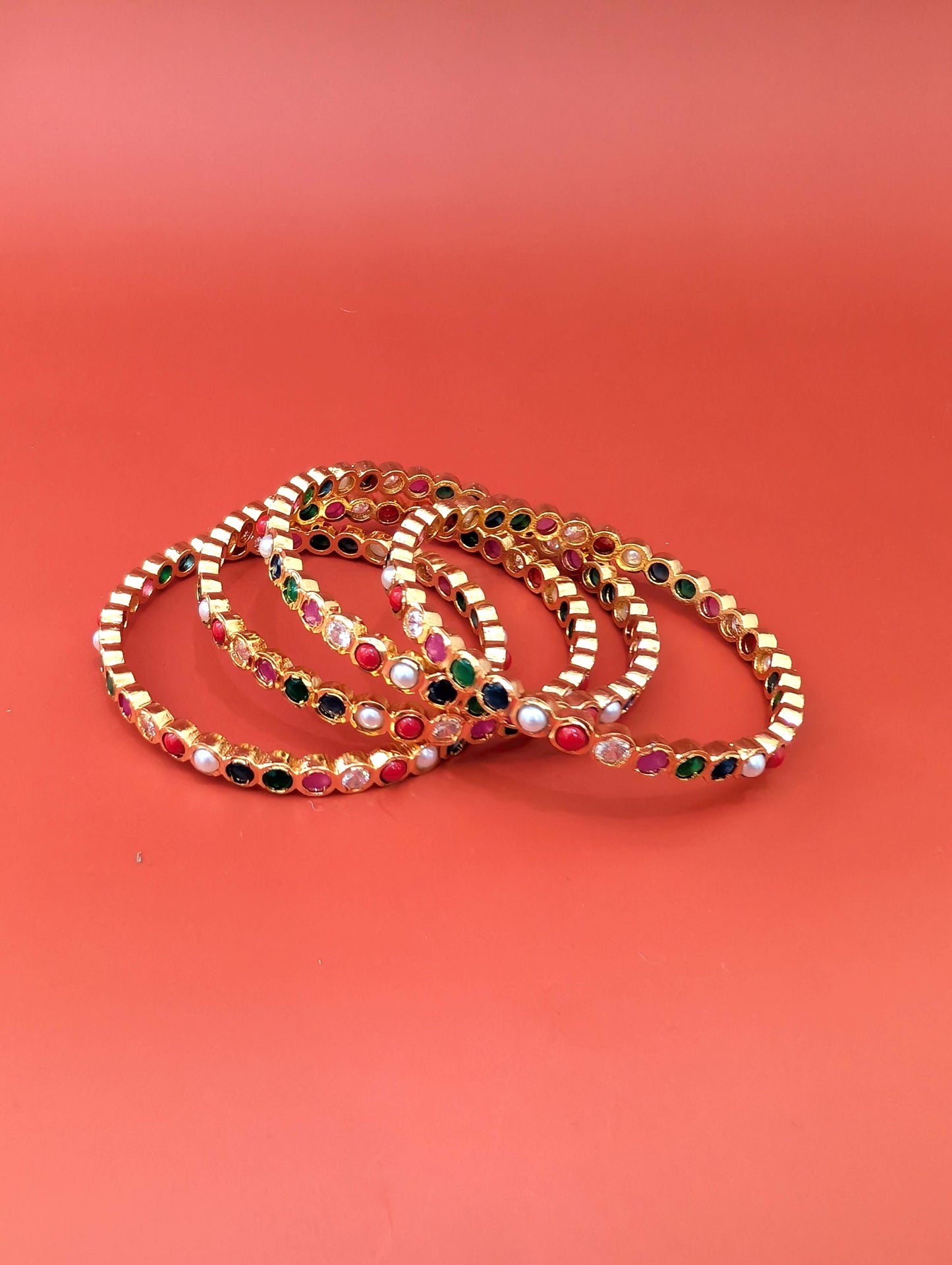 Navaratna CZ stone Bangles - Set of 4