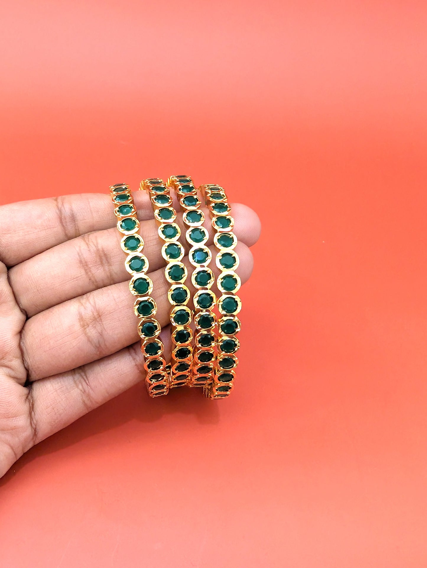 Green CZ stone Bangles - Set of 4