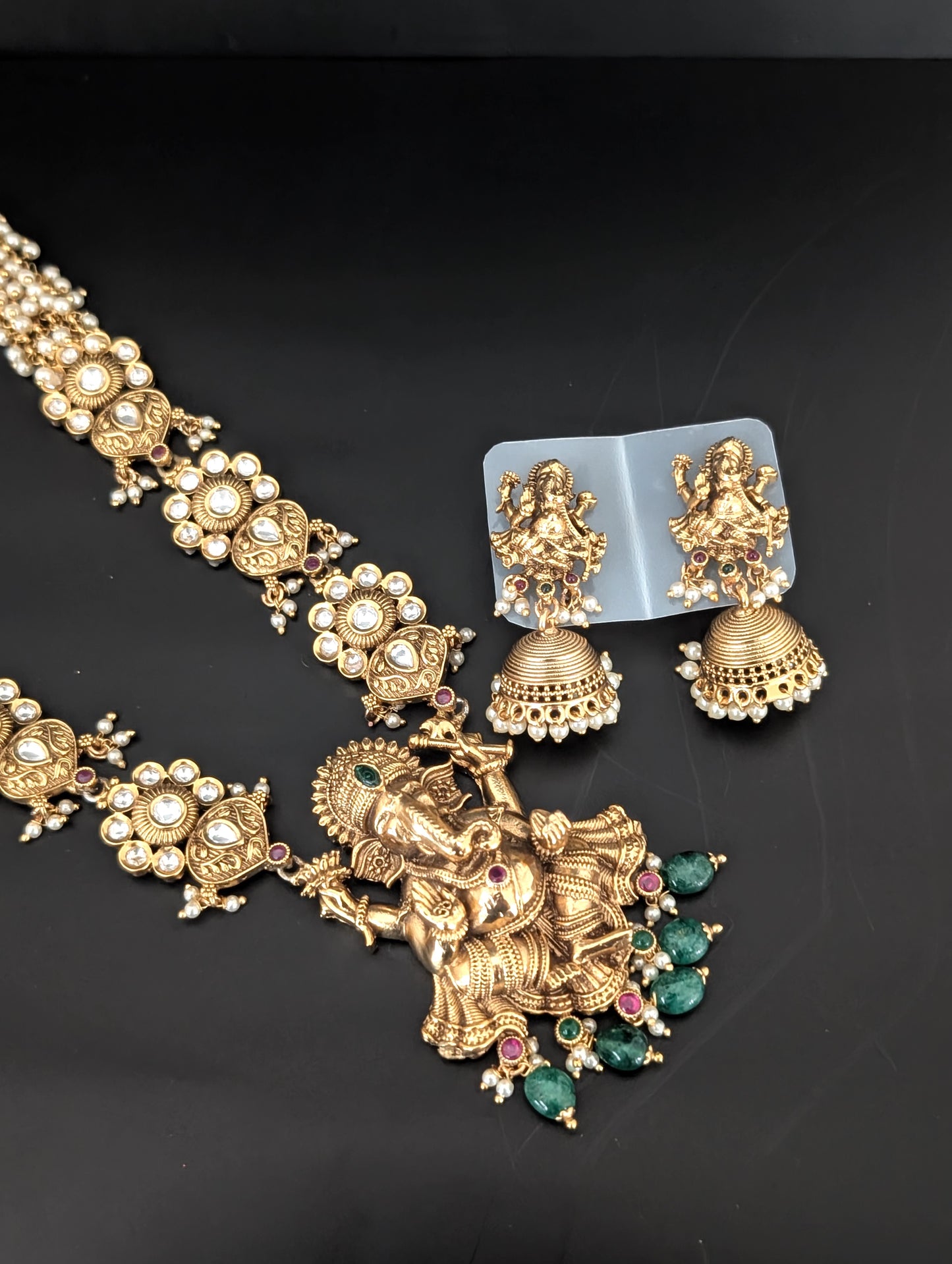 Lord Ganesh ji  Antique Long Necklace and Earrings set