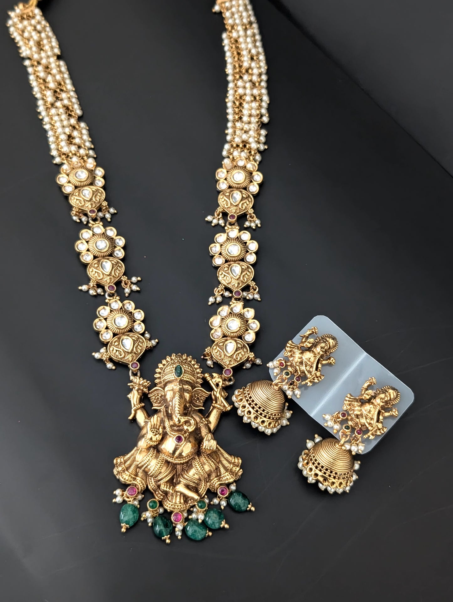 Lord Ganesh ji  Antique Long Necklace and Earrings set