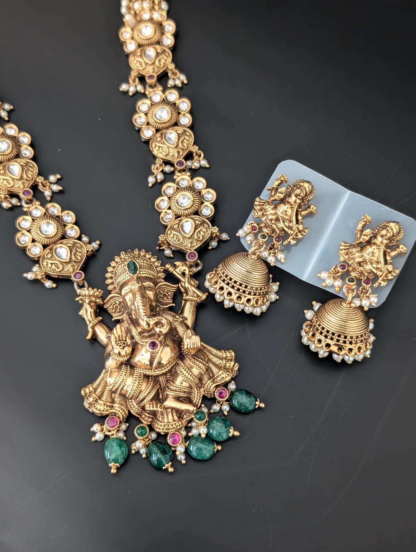 Lord Ganesh ji  Antique Long Necklace and Earrings set
