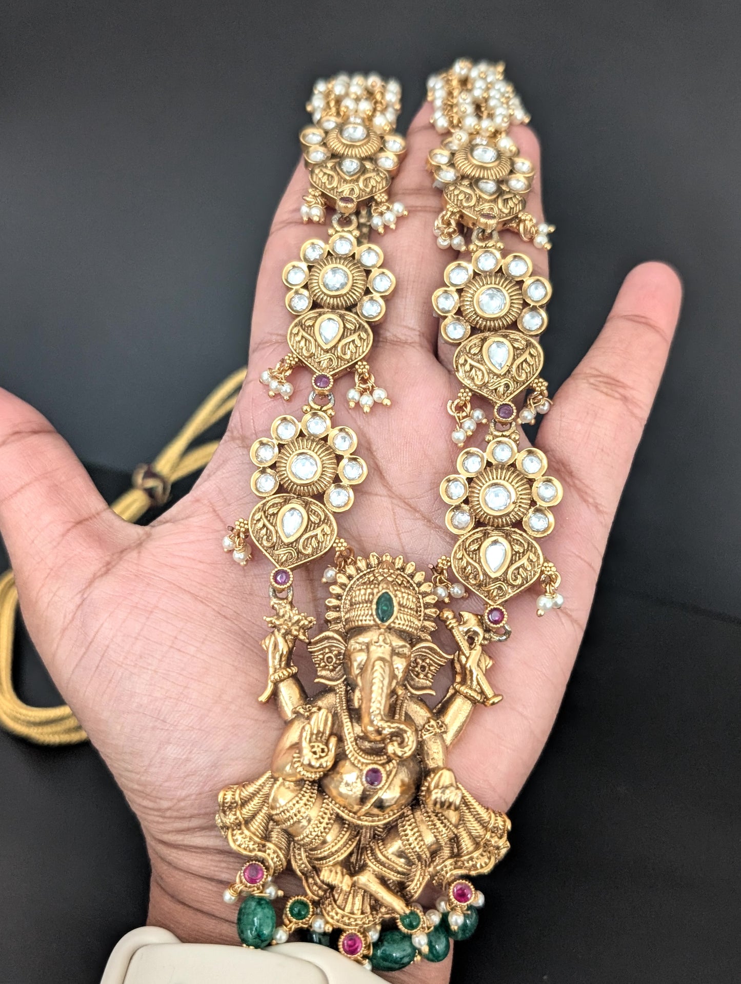 Lord Ganesh ji  Antique Long Necklace and Earrings set